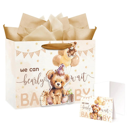 16" Deluxe Baby Celebration Gift Bag with Bear Design