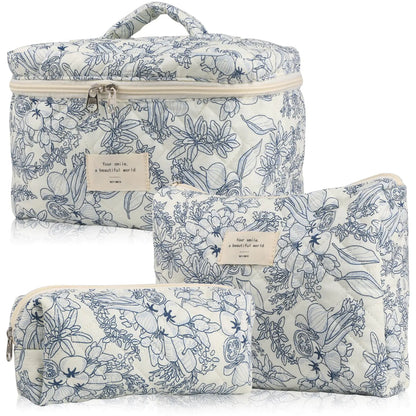 Floral Quilted Cosmetic Bags (Set of 3)