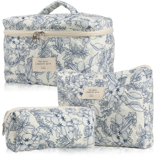 Floral Quilted Cosmetic Bags (Set of 3)