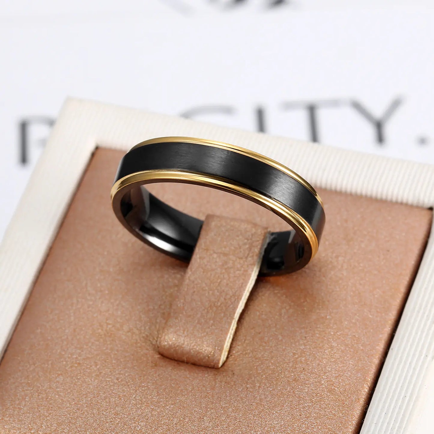 Men's Titanium Steel Brushed Black & Gold Ring