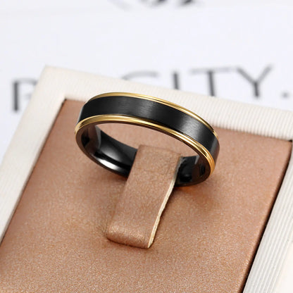 Men's Titanium Steel Brushed Black & Gold Ring