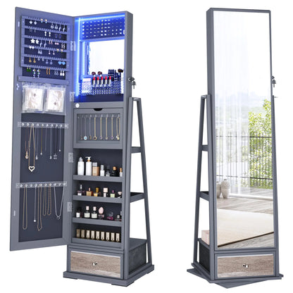 Elegant 360° Swivel Jewelry Armoire with Mirror and Integrated Lighting
