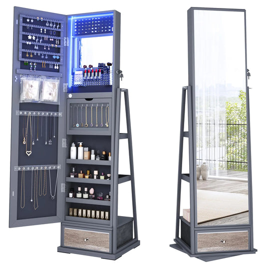 Elegant 360° Swivel Jewelry Armoire with Mirror and Integrated Lighting