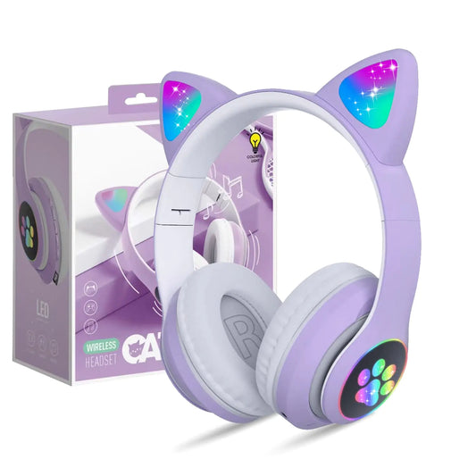 KERHAND Bluetooth Noise Cancelling Headphones for Kids -Foldable Cat Headphones with LED Light Up
