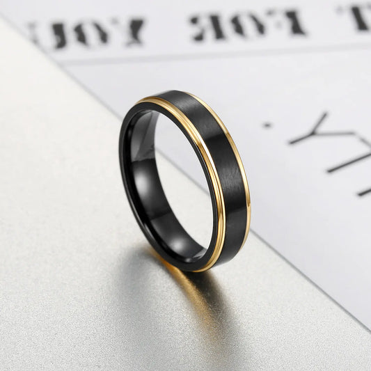 Men's Titanium Steel Brushed Black & Gold Ring