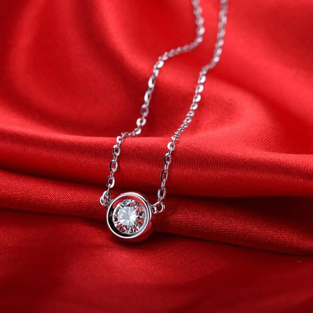 Korean Style Pendant Necklace with Simple Diamond Design