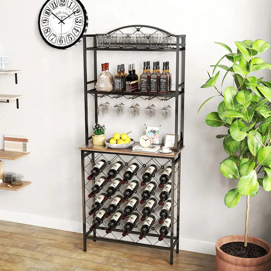 Tall Wine Bottle Stand with Wine Glass Holders
