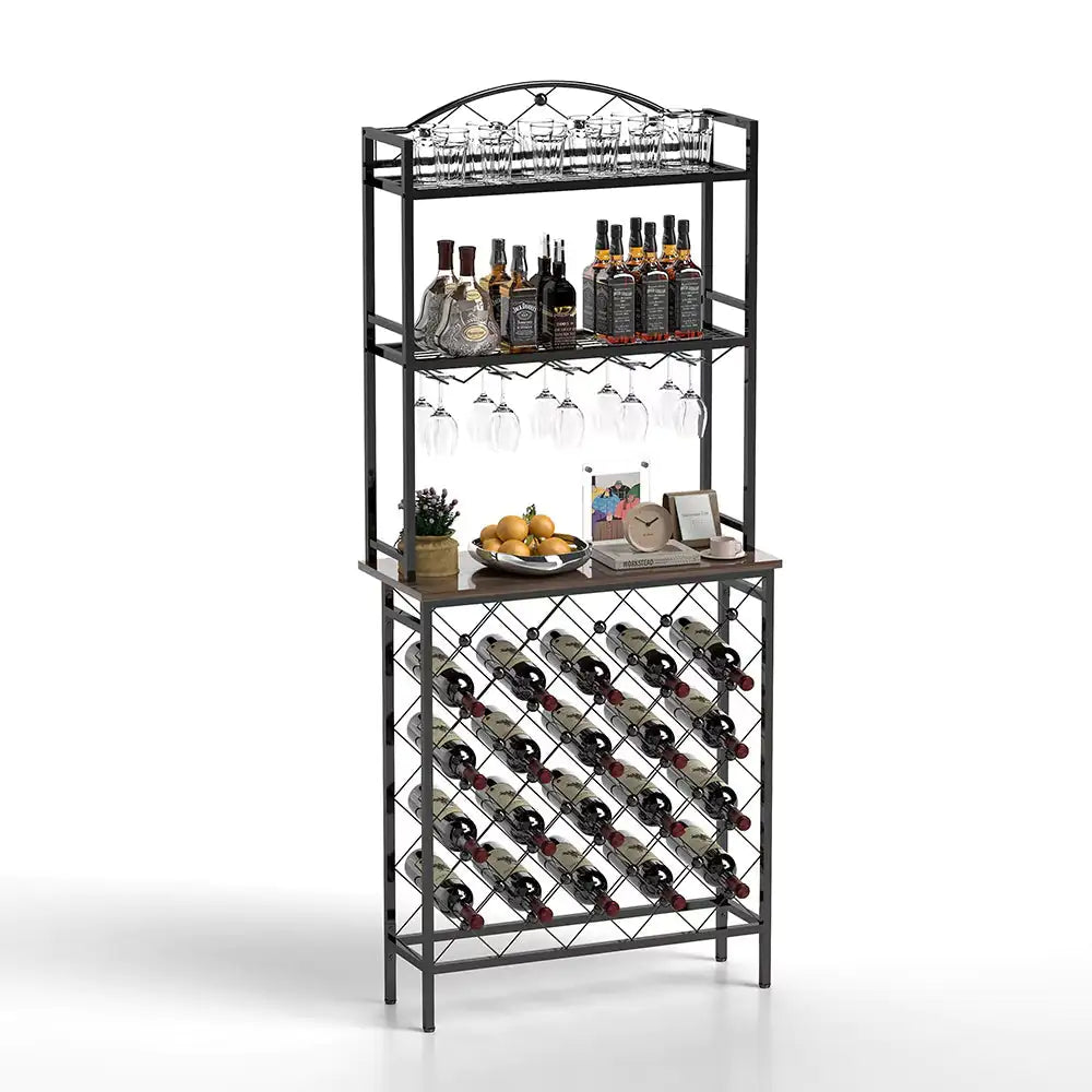 Tall Wine Bottle Stand with Wine Glass Holders