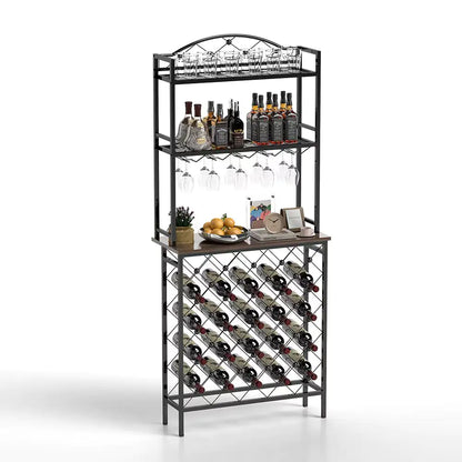 Tall Wine Bottle Stand with Wine Glass Holders