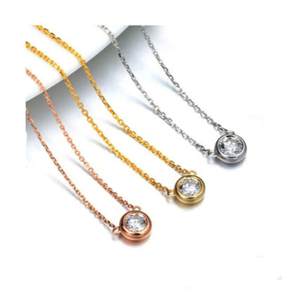 Korean Style Pendant Necklace with Simple Diamond Design